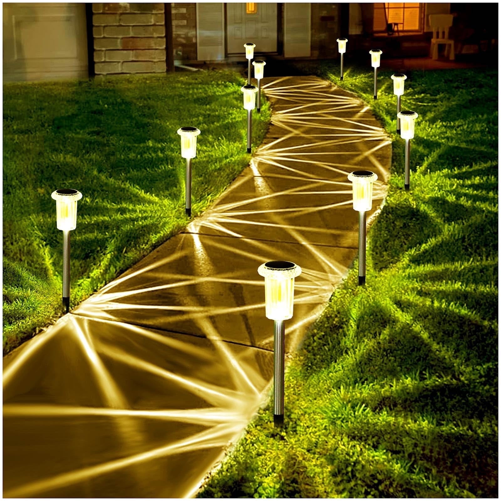 PUCACHI Solar Lights Outdoor, 10-Pack Garden Lights, Waterproof Decorative Lights for Yard Garden Walkway Driveway, Warm White