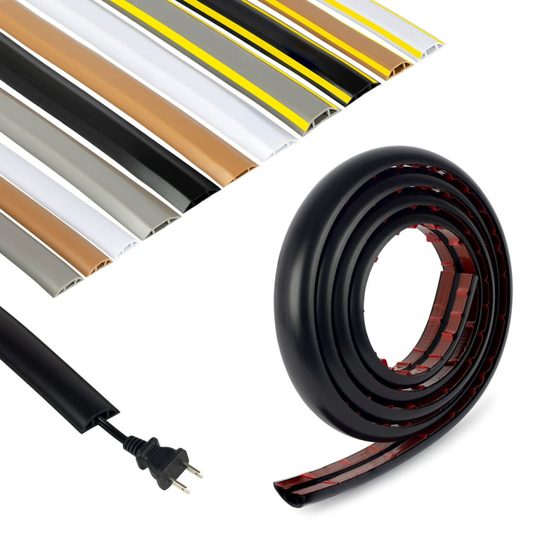 Rubber Bond Cord Cover Floor Cable Protector - Strong Self Adhesive Floor Cord  Covers for Wires - Low Profile Extension Cord Covers for Floor & Wall -  Black - Thin Cord - 4 Feet 
