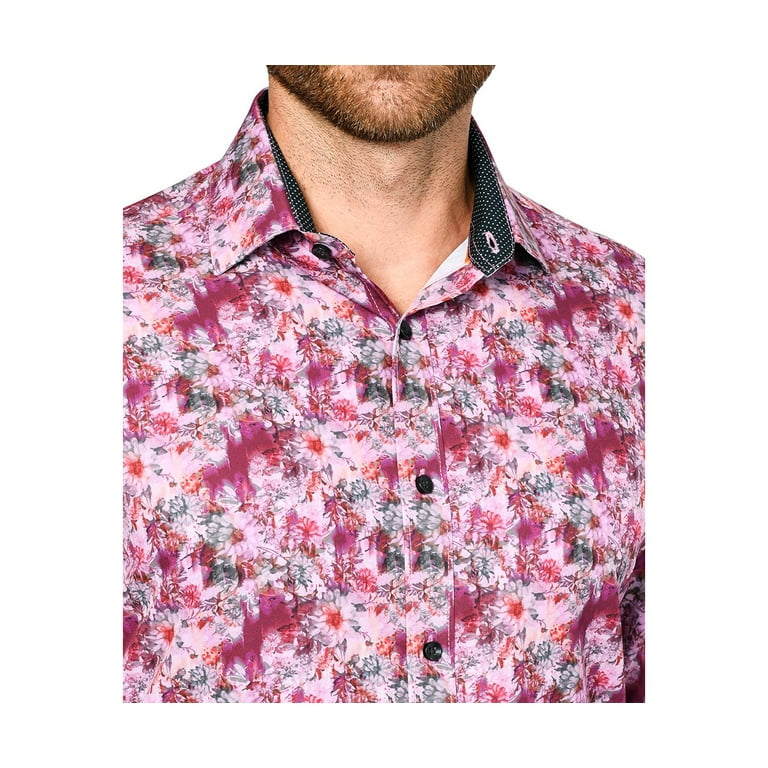 Tallia Men’s Slim-Fit Non-Iron Performance Stretch Floral Print Dress  Shirt, L