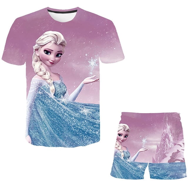 Verano lindo dibujos animados 2 piezas niños bebés niñas dibujos animados Top Frozen Elsa Anna pantalones cortos conjunto ropa niños niñas ropa Sets6T Gao Jinjia LED