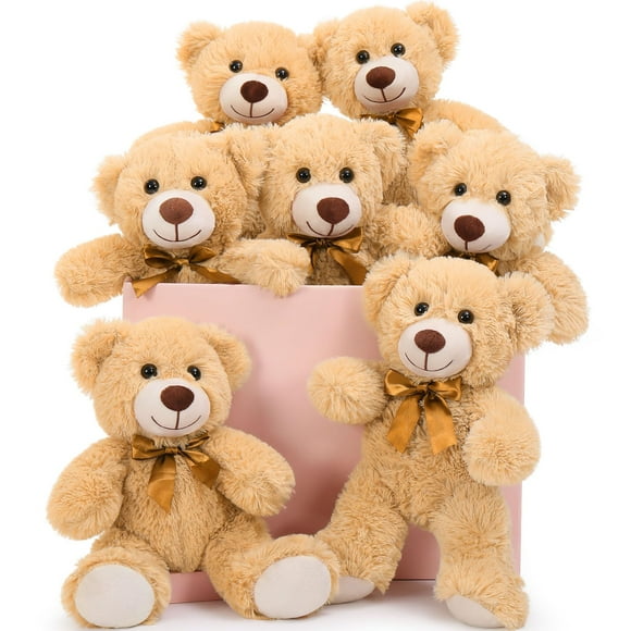 MaoGoLan 7Pcs Bulk Soft Stuffed Animals - Baby Shower, Wedding, Party, Engagement - 13.5" Cuddly Mini Teddy Bears Centerpiece