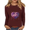 thumbnail image 2 of Styesk Chemises à Manches Longues pour Femmes Nouvel An T-shirt Décontracté Imprimé Col Rond Manches Longues, 2 of 4