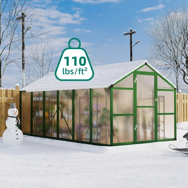GloryStar 8x12FT Greenhouses for Outdoors, Walk-in Greenhouse with Heavy Duty Aluminum Frame & PET Panels, Drainage System and Easy Assembly