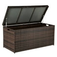 thumbnail image 3 of UBesGoo 135 Gallon Outdoor Patio Resin Wicker Deck Storage Box, Wikcer Extra Container for Indoor and Outdoor, Brown, 3 of 8