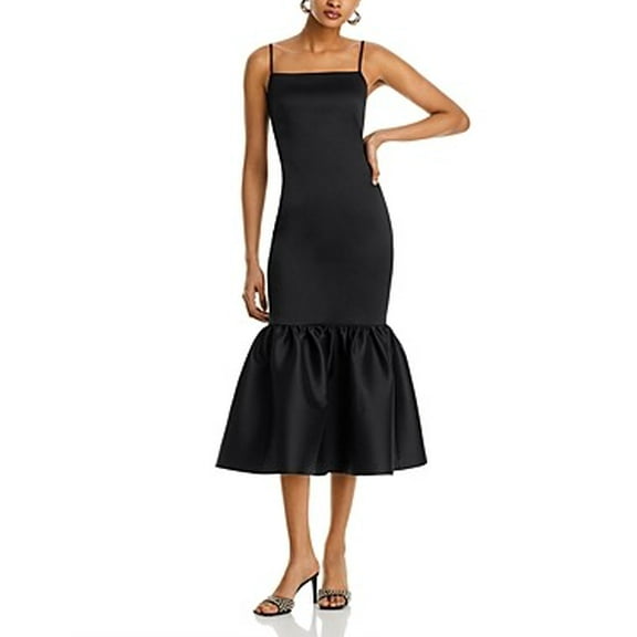 Aqua BLACK Women's Hollywood Spaghetti Strap Ruffled Hem Dress, US 2