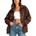 thumbnail image 5 of JUUNthy Women's Faux Suede Jacket, Zipper Lapel Collar Long Sleeve Loose Fashion Casual Outerwear Coat Navy Blue M, 5 of 14