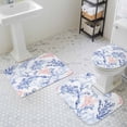 thumbnail image 3 of Beach Blue Coral Bathroom Rugs Set Retro Nautical Coastal Sea Watercolor Coral Non Slip Absorbent Soft Bath Mats 3 Piece Set with Bathroom Rug, U-Shaped Floor Mat, Toilet Seat Cover Large Size, 3 of 9