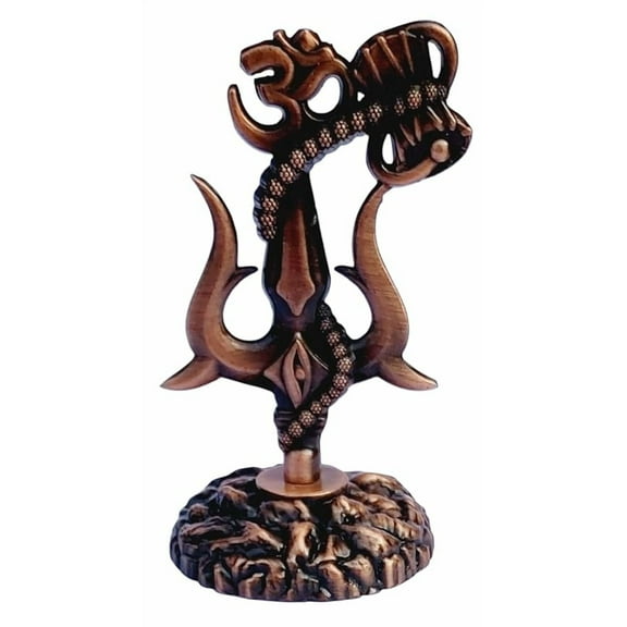 Shivji Trishul Damru and Aum Idol for Mandir, Car Dashboard Statue Metal Showpiece for Pooja Room Home Decor, 10 cm