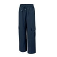 thumbnail image 5 of Blue Womens Cargo Pants Womens Daily Elastic Waist Pockets Straight Solid Color Casual Pants Loose Pockets Cargo Long Trousers, 5 of 6