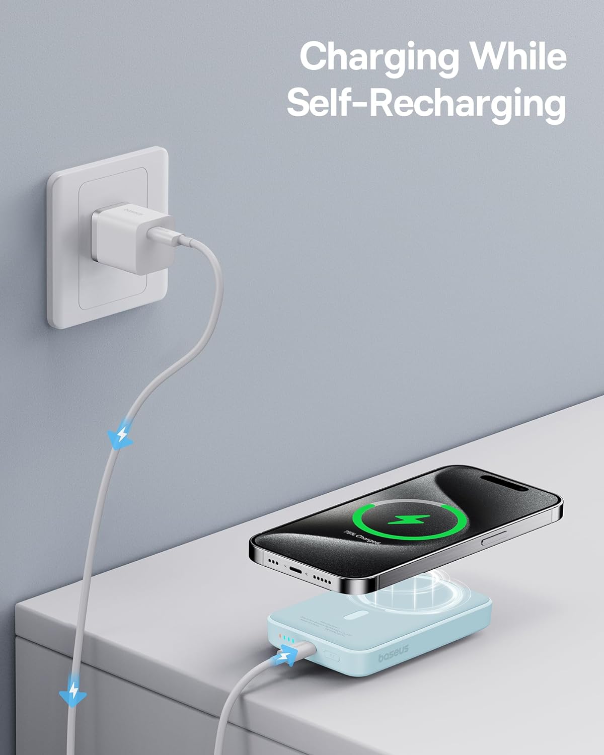 Baseus Magnetic 5000mAh Power Bank, Wireless Portable Charger for iPhone 17/16/15/14, Fast Charging Battery Pack, Blue