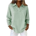thumbnail image 2 of Women's Striped Button Down 3/4 Sleeve Classic Collar Shirt Blouse Top, Office Professional Business Casual Workwear, Elegant Longline Fit | CSEONE,Green XL, 2 of 9