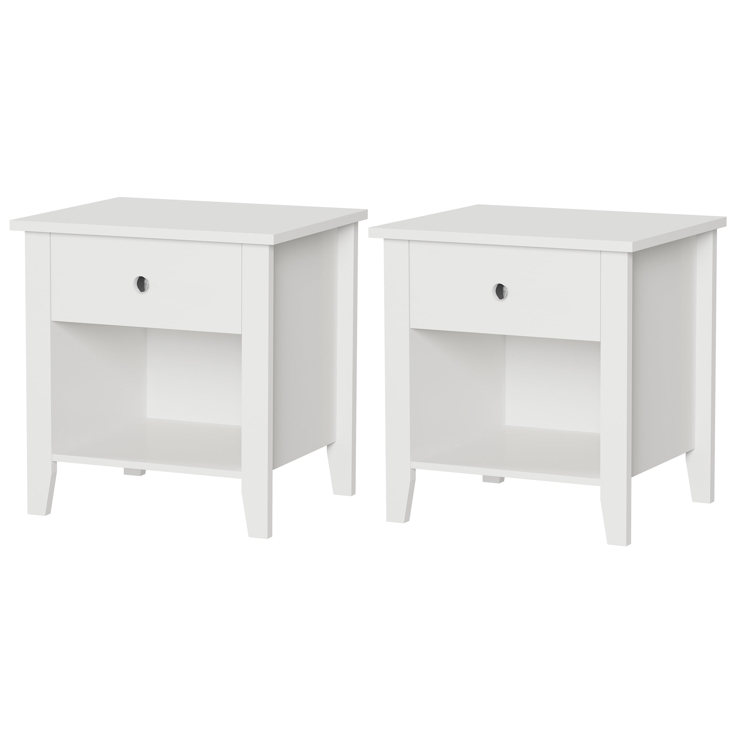 Lavish Home End Tables with Drawer and Storage Shelf, White, Set of 2
