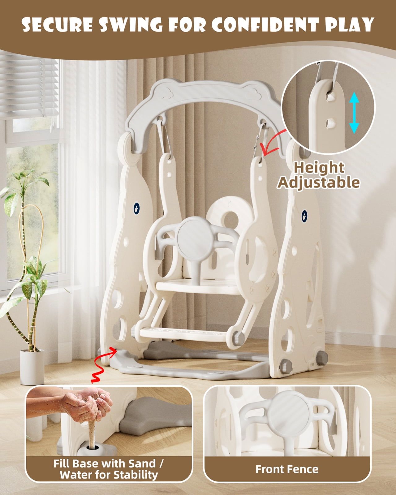 YUFU 4-in-1 Toddler Slide & Swing Set for Kids Age 1-3 with Basketball Playground Slide Indoor Outdoor Playset