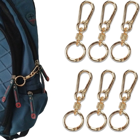 Anti Theft Zipper Clips for Backpacks, 6 Pcs Double Opening Carabiner Locks – Zinc Alloy Travel Security Clasps for Luggage, Purses & Crossbody Bags – No Keys Needed, Fits Most Zippers (Gold)
