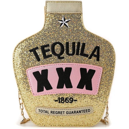 YOUI-GIFTS Tequila Bottle Shaped Laser Shoulder Handbags Pu Crossbody Purse for women