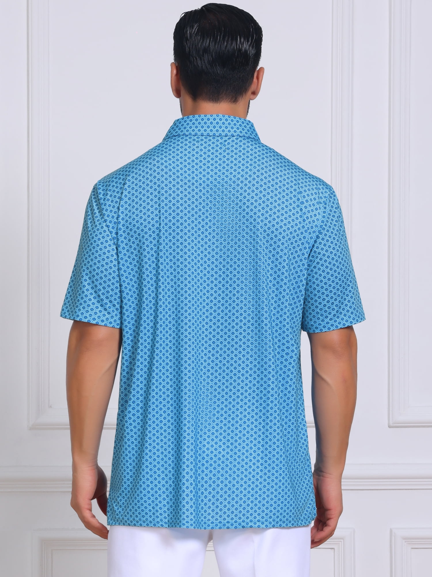 DARING DIVA Men's Printed Short Sleeve Lightweight Breathable Polo Shirts XL Sky Blue