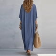 thumbnail image 4 of Aimik Women's V-Neck Striped Dolman Sleeve Maxi Dress Casual Loose Fit Beach Cover-Up Kaftan Summer Dresses for Women, 4 of 5