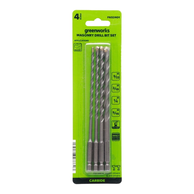 Greenworks 4-Piece Carbide Masonry Drill Bit Set, Impact-Rated photo 6