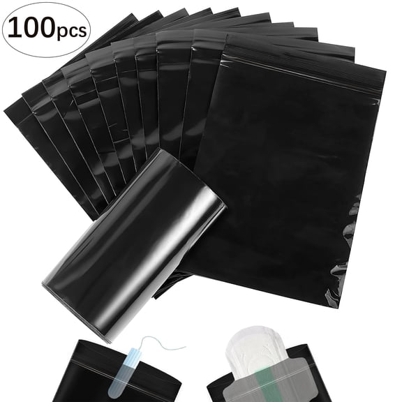 Sadocom Block Odors Sanitary Napkin Bag, 100 Pcs Black Sanitary Napkin Disposal Bags, Sealed Opaque for Privacy