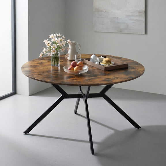 Topcobe Folding Dining Table 47 Inch Extendable Round Kitchen Table with Drop Leaves, Modern Furniture for Dining Room-Rustic Brown