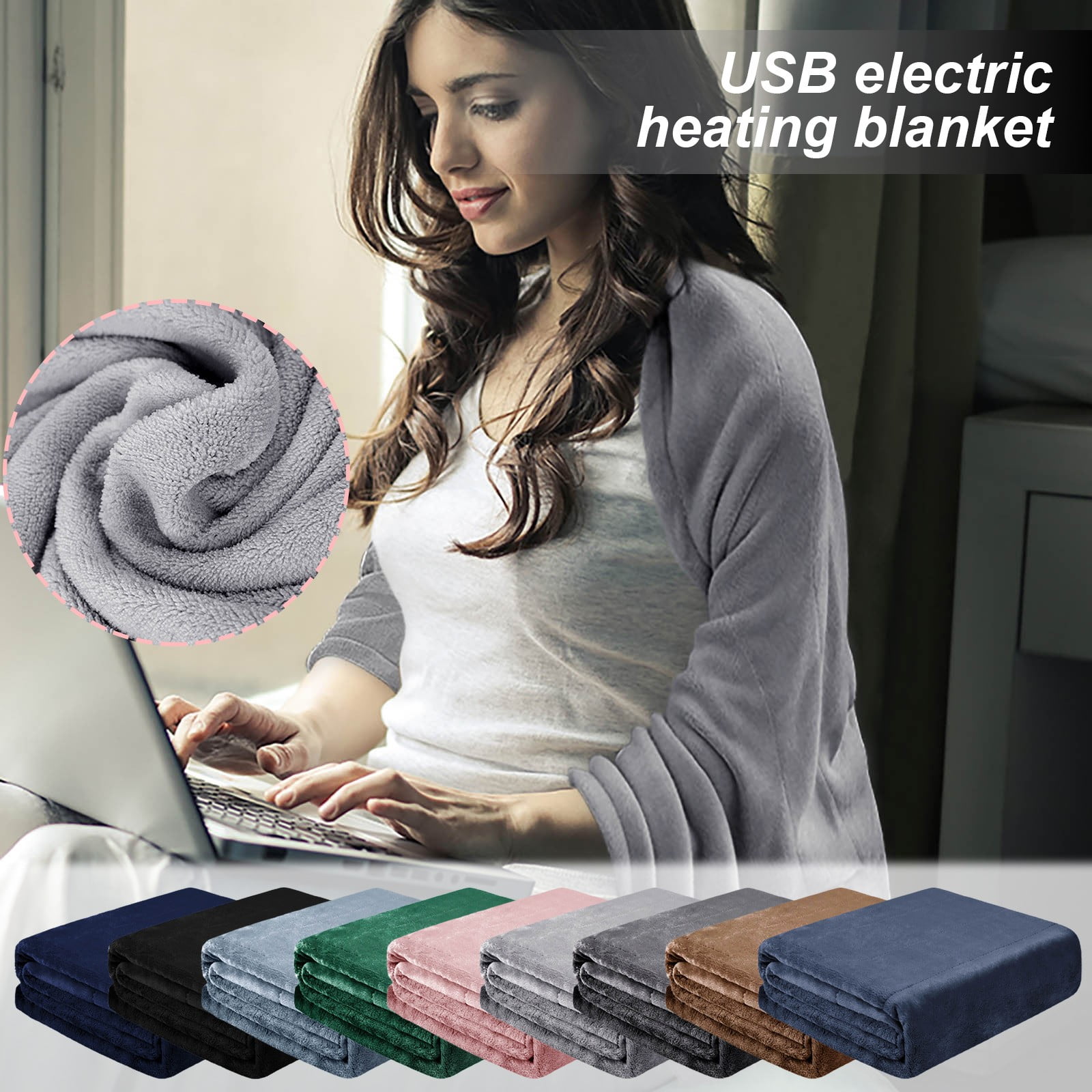 JeashCHAT Electric Blanket Heated Throw,USB Rechargeable Flannel Fast Heating Blanket,Car and Home Electric Travel Blanket,Machine Washable Electric Blanket Throw for Office