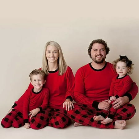 

Matching Family Pajamas Sets Christmas PJ s Sleepwear Red Top with Plaid Bottom 2Pcs Pjs Set