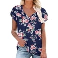 thumbnail image 1 of Pntutb moda mujer Casual pétalo manga manga corta cuello en V impreso tops blusa Pntutb Pntutb-5147, 1 of 4