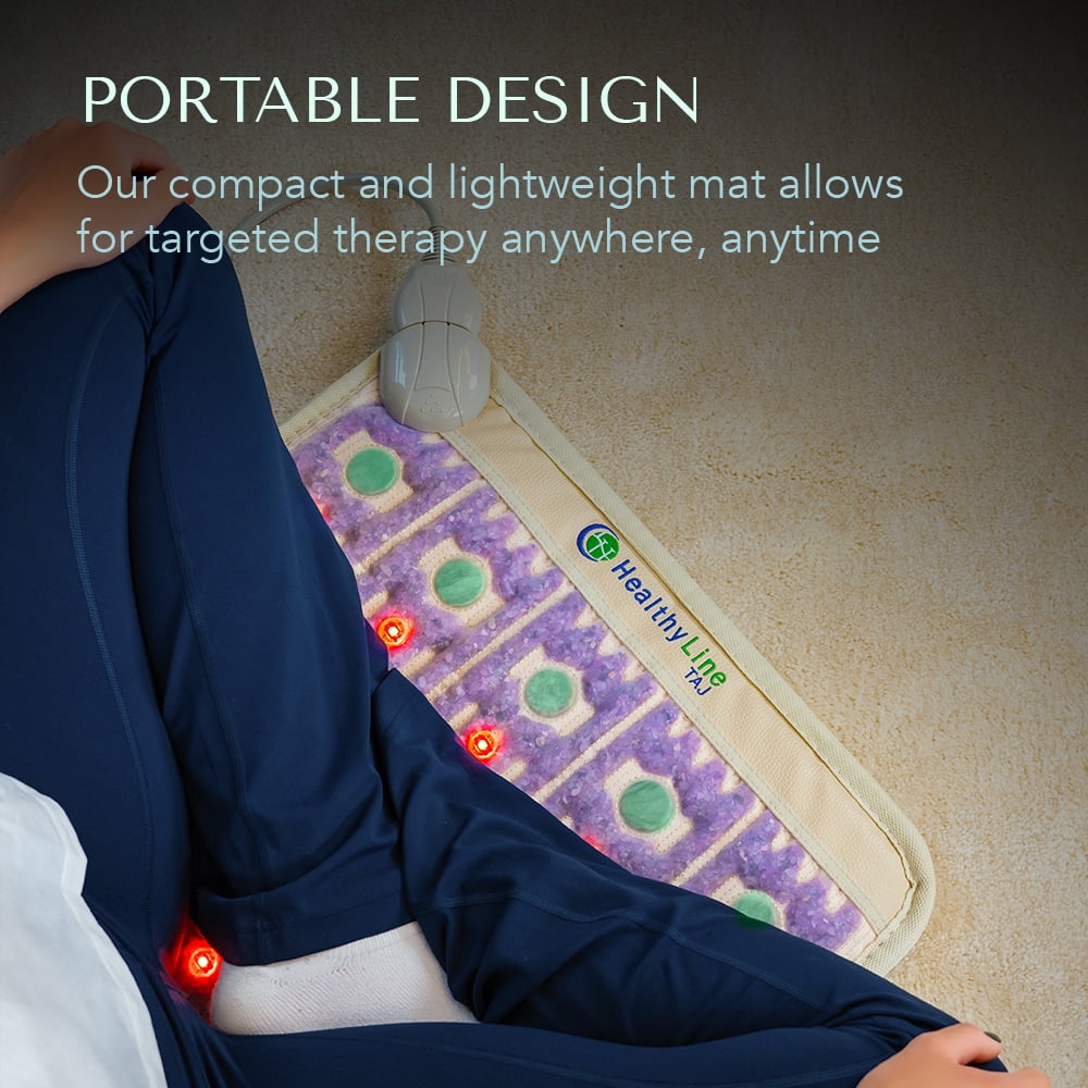 HealthyLine TAJ 2020 Far Infrared Heating Pad with Real Gemstones, PEMF Mat with Amethyst, Jade, Tourmaline, Adjustable Temperature Control for Natural Pain Relief 20” x 20”