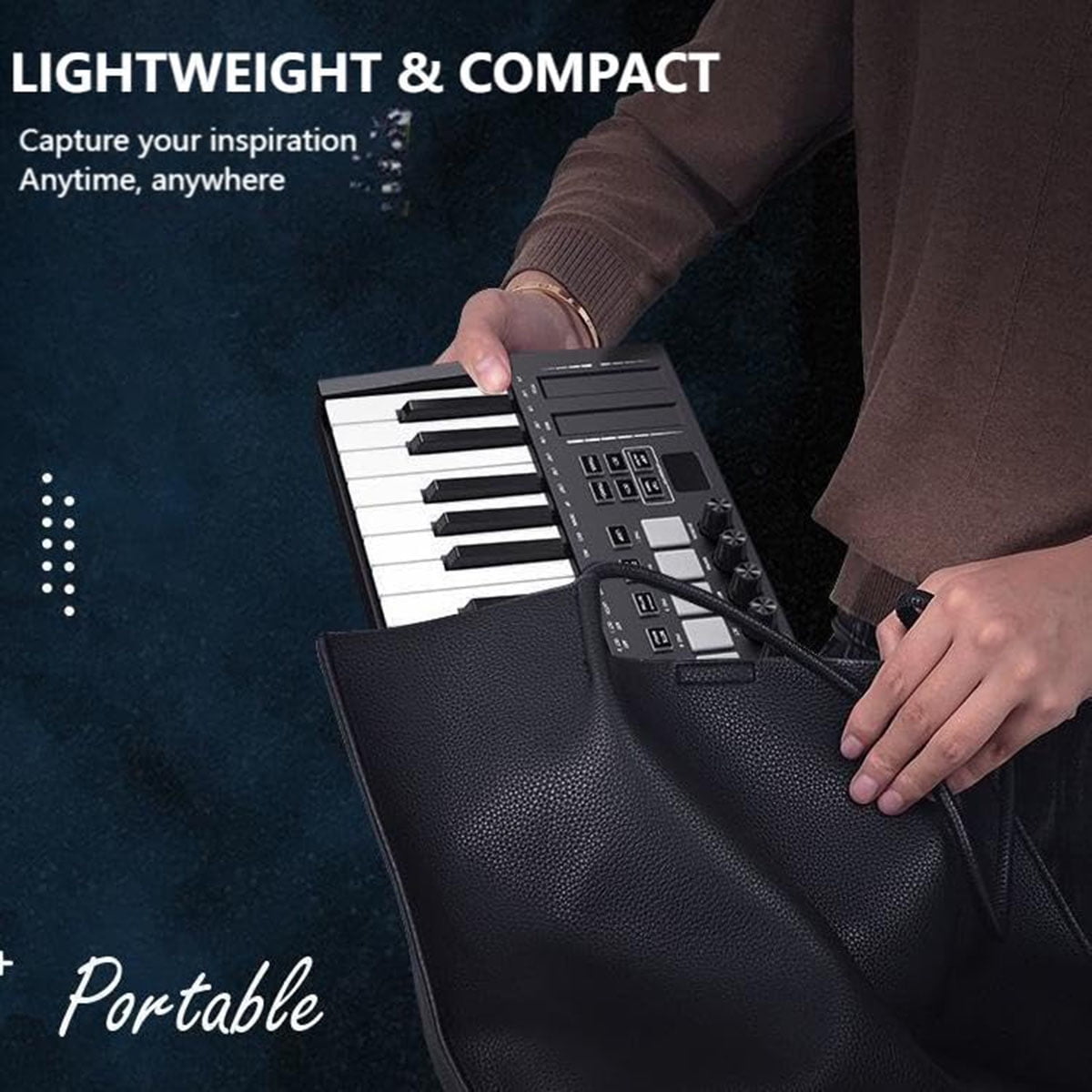Ataucjin 25 Key MIDI Keyboard Controller with DAW Integration, USB MIDI Keyboard Controller with 8 Drum Pads, 8 Knobs & OLED Display, Compact, Perfect for Music Production