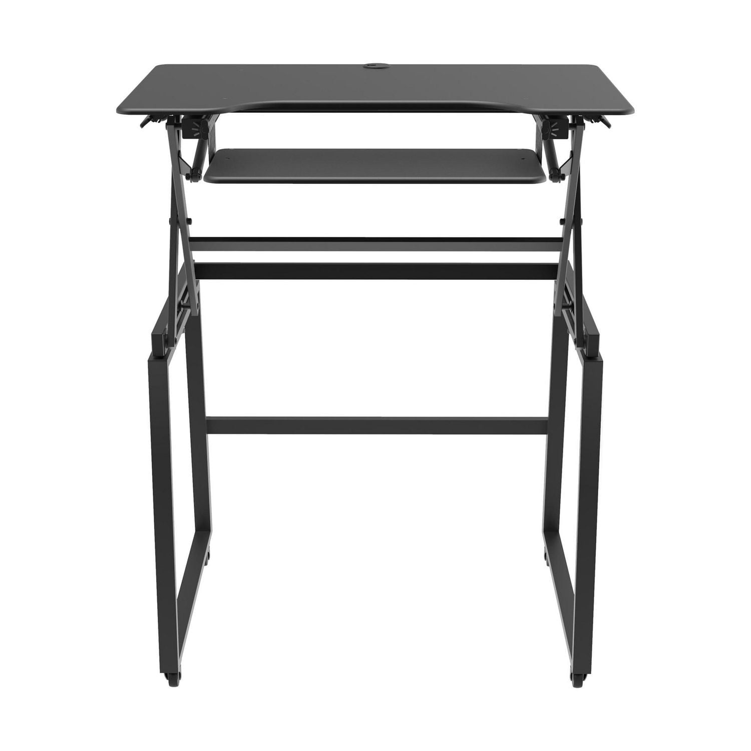 Rocelco 40" Mobile Large Height Adjustable Standing Desk BUNDLE - Rolling Sit Stand Up Dual Monitor Riser - Gas Spring Assist Computer Workstation - Retractable Keyboard Tray - Black