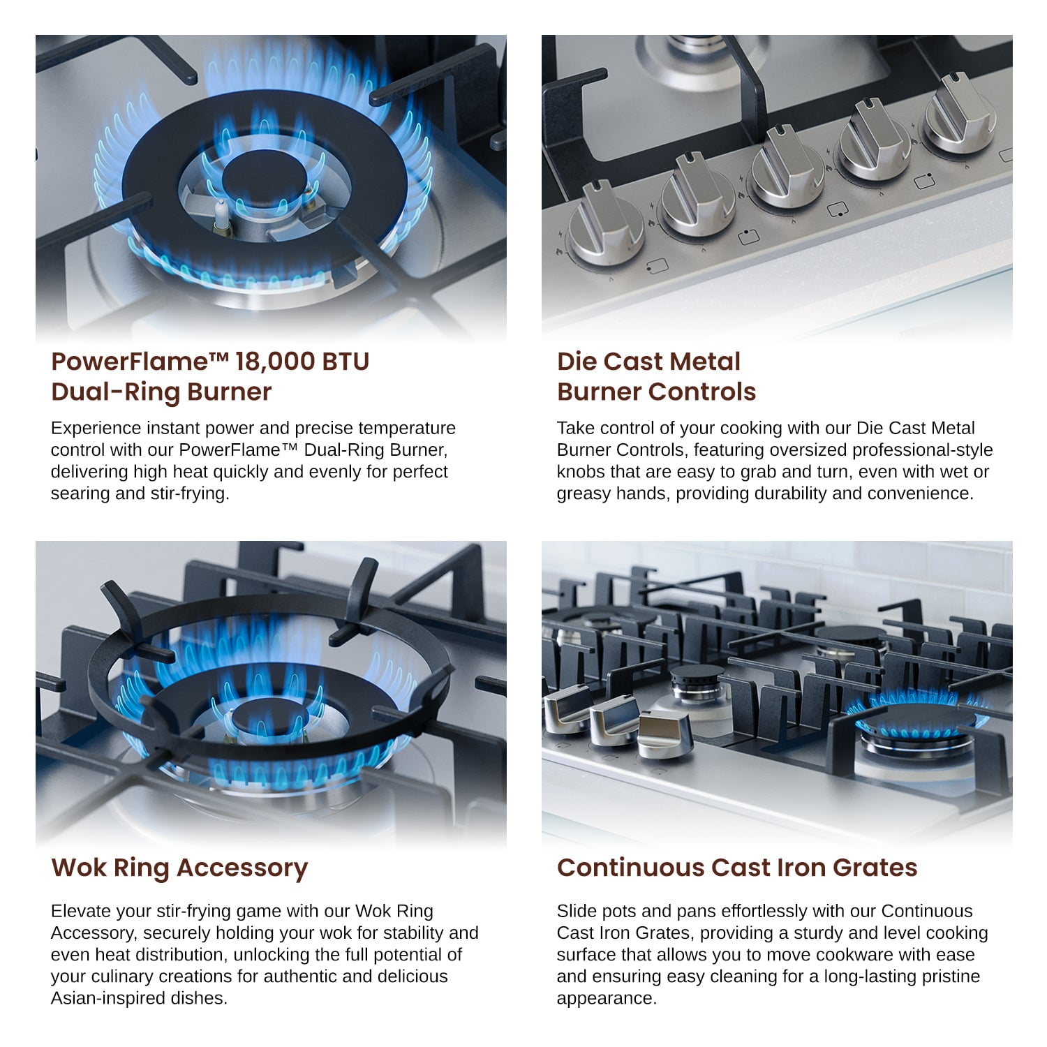 Rangaire RCG341S 34" Gas Cooktop - Stainless Steel, Sealed Burners, Cast Iron Grates, Die Cast Metal Burner Controls