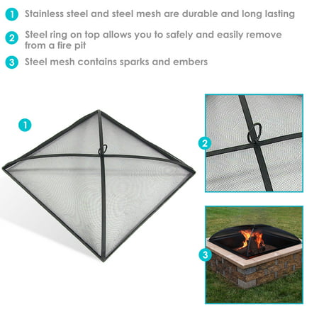 Sunnydaze Fire Pit Spark Screen Cover, Triangle Fire Pit Cover