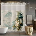 thumbnail image 5 of Vintage Oil Lights No Hooks Shower Curtain with Snap-in Liner White Flowers Linen Texture Watercolors Shower Curtains for Bathroom, Waterproof, Easy Install, Washable 66"x72", 5 of 9