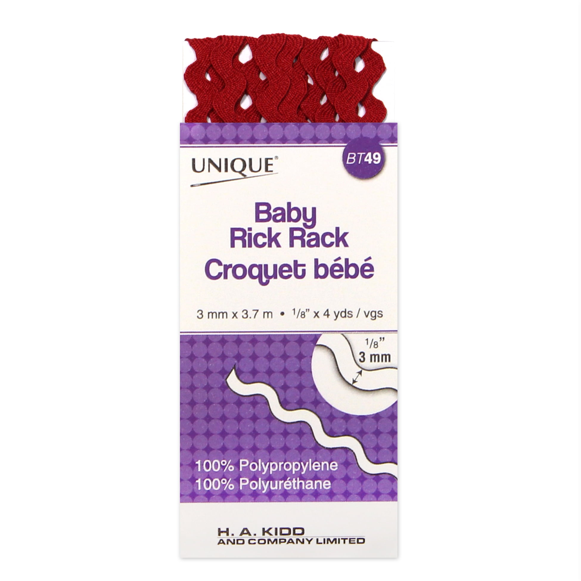UNIQUE Baby Rick Rack, 3 mm × 3.7 m — White, 3 mm x 3.7 m