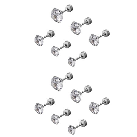 DESIGNICE 2026 New 12Pcs Zircon Ear Stud Earrings Sparkling Zircon Stones Flat Back Earrings Bright Shine Flat Back Stud Earrings,For Daily Wear,Parties,Gifts