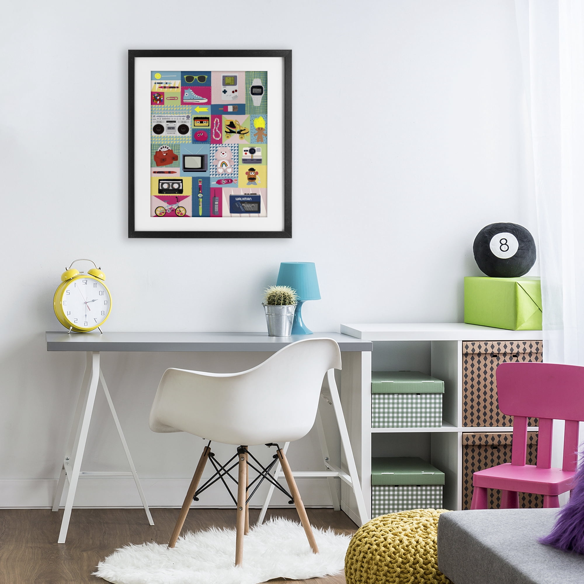 Stupell Industries Retro 80's Patchwork Collection Black Framed Print Under Glass, design by Hanna Melin