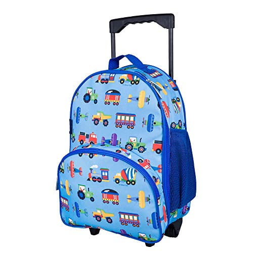 Wildkin Kids Rolling Luggage for Boys and Girls, Carry on Luggage Size is Perfect for School and Overnight Travel, Measures 16 x 12 x 6 Inches (Trains, Planes, and Trucks)