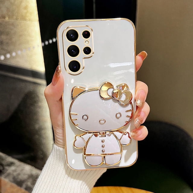 Para Samsung S 23 Ultra S 22 S 21 Popular entre las chicas Hello Cute Kitty 3D Cat espejo de maquillaje móvil TPU funda para teléfono