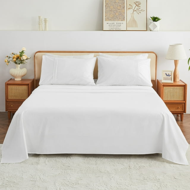 Kingrest 100% Algodón Juego de Sábanas de 4 Piezas para Cama King Size, Bolsillos Extra Profundos para 40cm, Ultra Suave y Transpirable