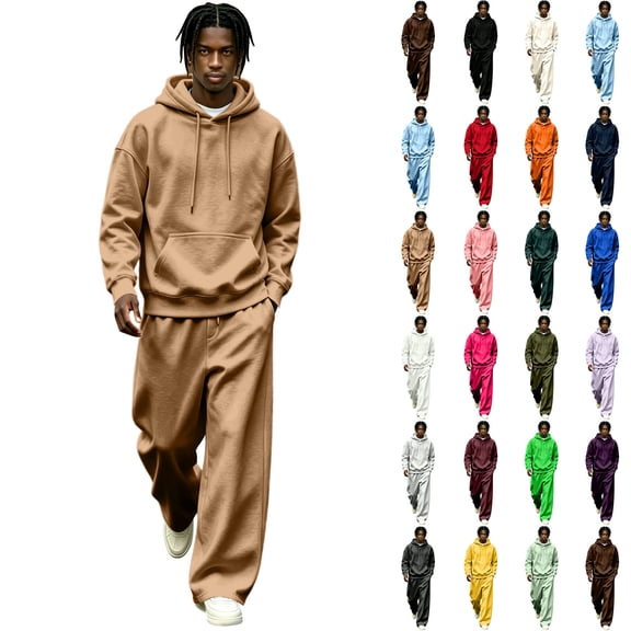 Sorvello Men's 2 Piece Fashion Tracksuit Loose Fit Hoodie Top Wide Leg Pants Streetwear Outfit For All Season Daily Casual Home Outdoor Wear Army Green L
