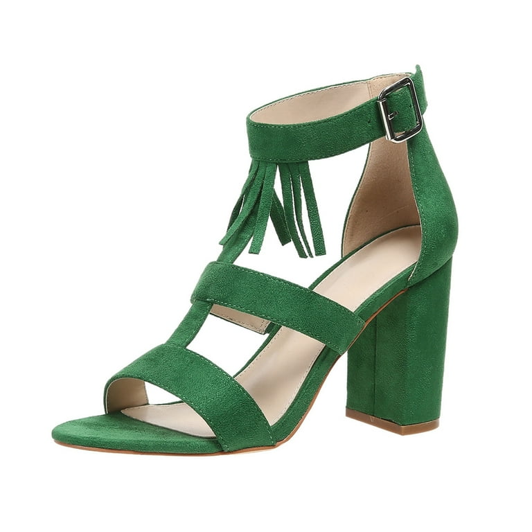 SACFOF Women's Peep Toe Sandals - Bow Knot Mesh Chunky Heel Dressy Pumps