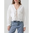 thumbnail image 3 of Raccmtaty Women Blouse, Elegant Long Sleeve Tie-up Embroidery Flower Hollowed Shirt Fall Tops Streetwear, 3 of 9