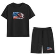 thumbnail image 6 of Boys Girls 2 Piece Outfits Independence Day USA Flag Print Set Crew Neck Short Sleeve Tees Elastic Waist Shorts (6 Years, Black), 6 of 9