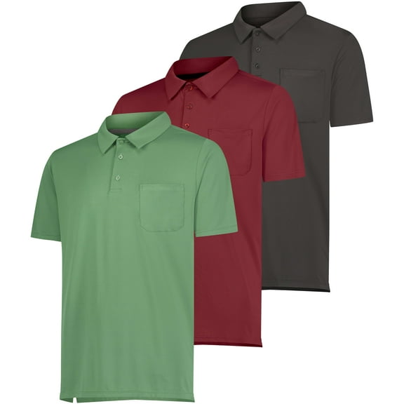 Real Essentials 3 Pack: Men's Short Sleeve Pocket Polo Shirt Dry-Fit Performance Tactical Golf (Available In Big & Tall)
