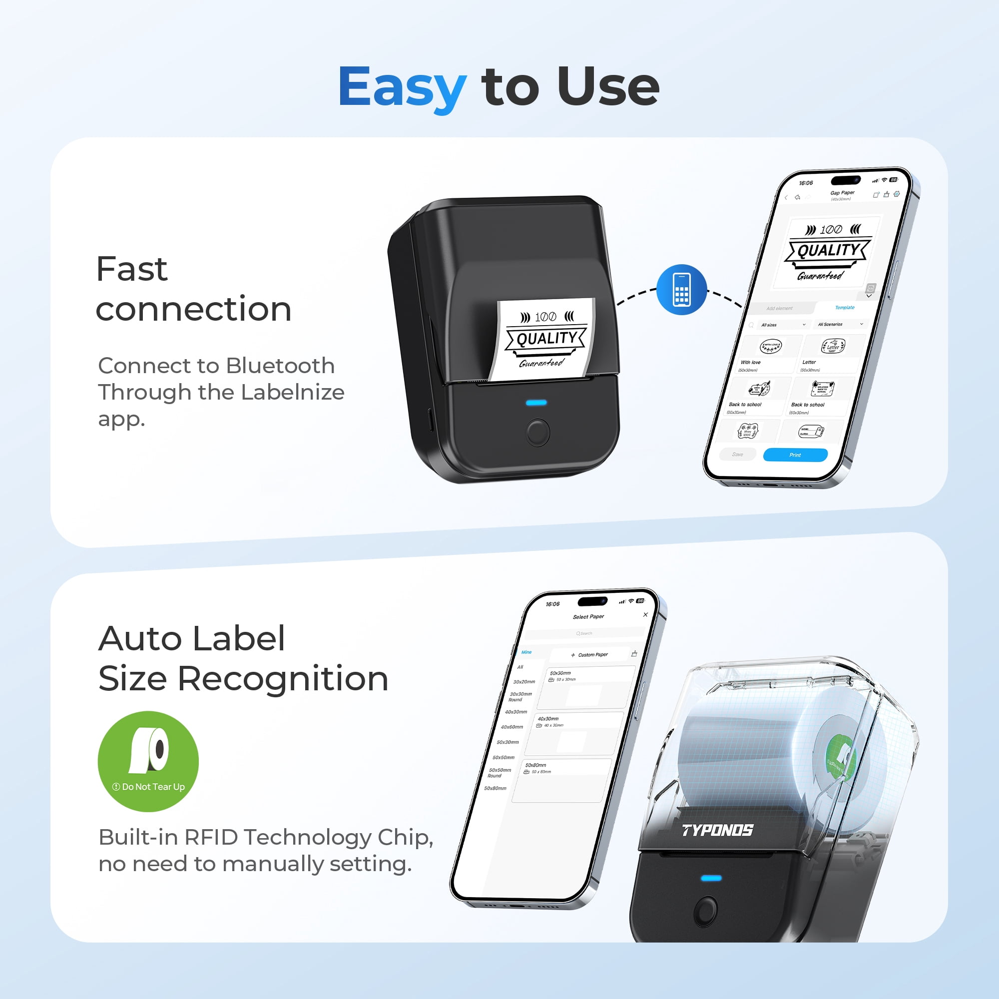 PM240 Label Maker Machine with 3 Tapes, 2" Portable Thermal Label Printer for Phone & PC, Bluetooth Label Maker with Multiple Templates for Small Business, Office, Home, School, Set 2