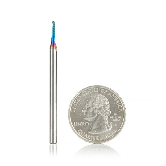 Amana Tool 51415-K Spektra Coated SC Spiral O Single Flute Plastic Cutting 1/16 D x 1/4 CH x 1/8 SHK x 2 Inch Long Up-Cut CNC Router Bit with Mirror Finish