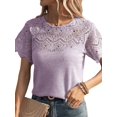 thumbnail image 6 of Nlife Women Lace Patchwork Short Sleeve Solid Color Casual Blouse Shirt, 6 of 7