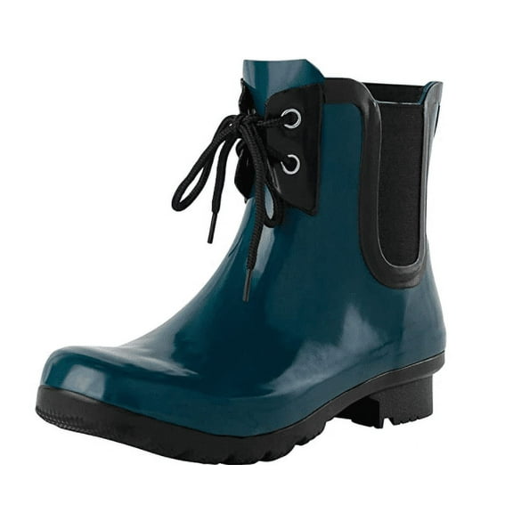 Roma Boots Women's Chelsea Lace-Up Teal Rain Boots, Sz. 11