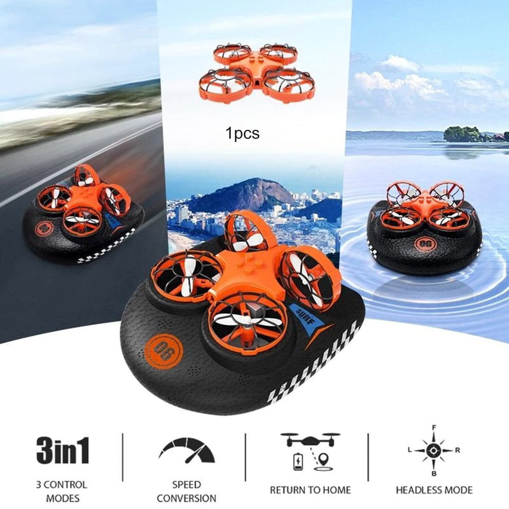 Andifany 3 in 1 RC Aircraft DIY Sky Mode Remote Control Land Drone 4 Axes Hovercraft Fixed Wing Glid Stunt Glider 