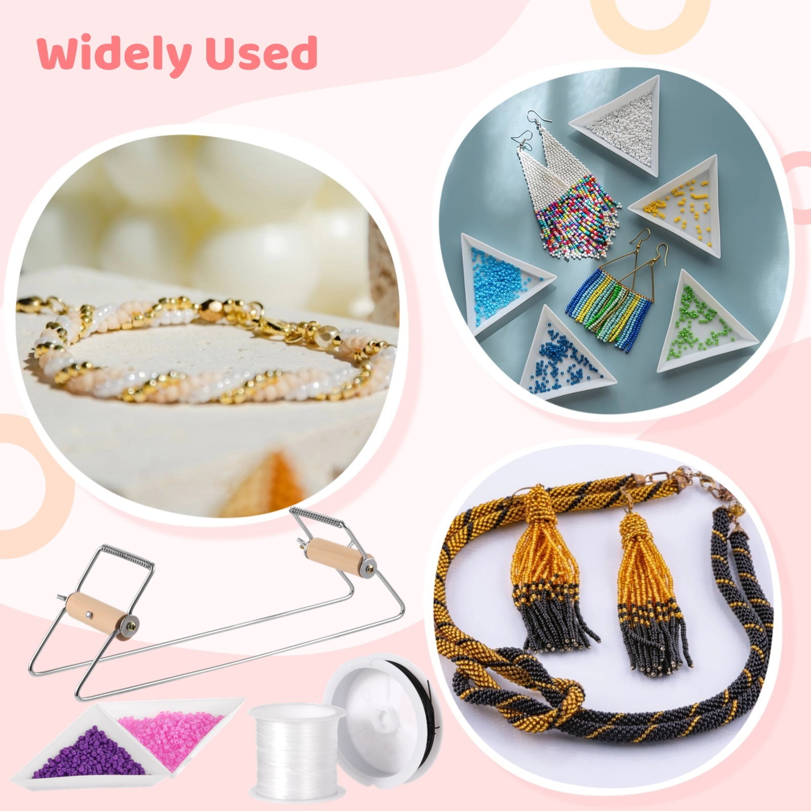 Adjustable Metal Bead Loom Kit, Loom Beading Supplies with 46000 Glass Seed Beads 2 Bead Needles Trays, Bead Loom Set, DIY Bracelet Necklace Earring Jewelry Making Set, Gift for Craft Lovers